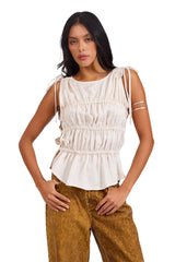 One Teaspoon Evelyn Gathered Ruched Tie Top