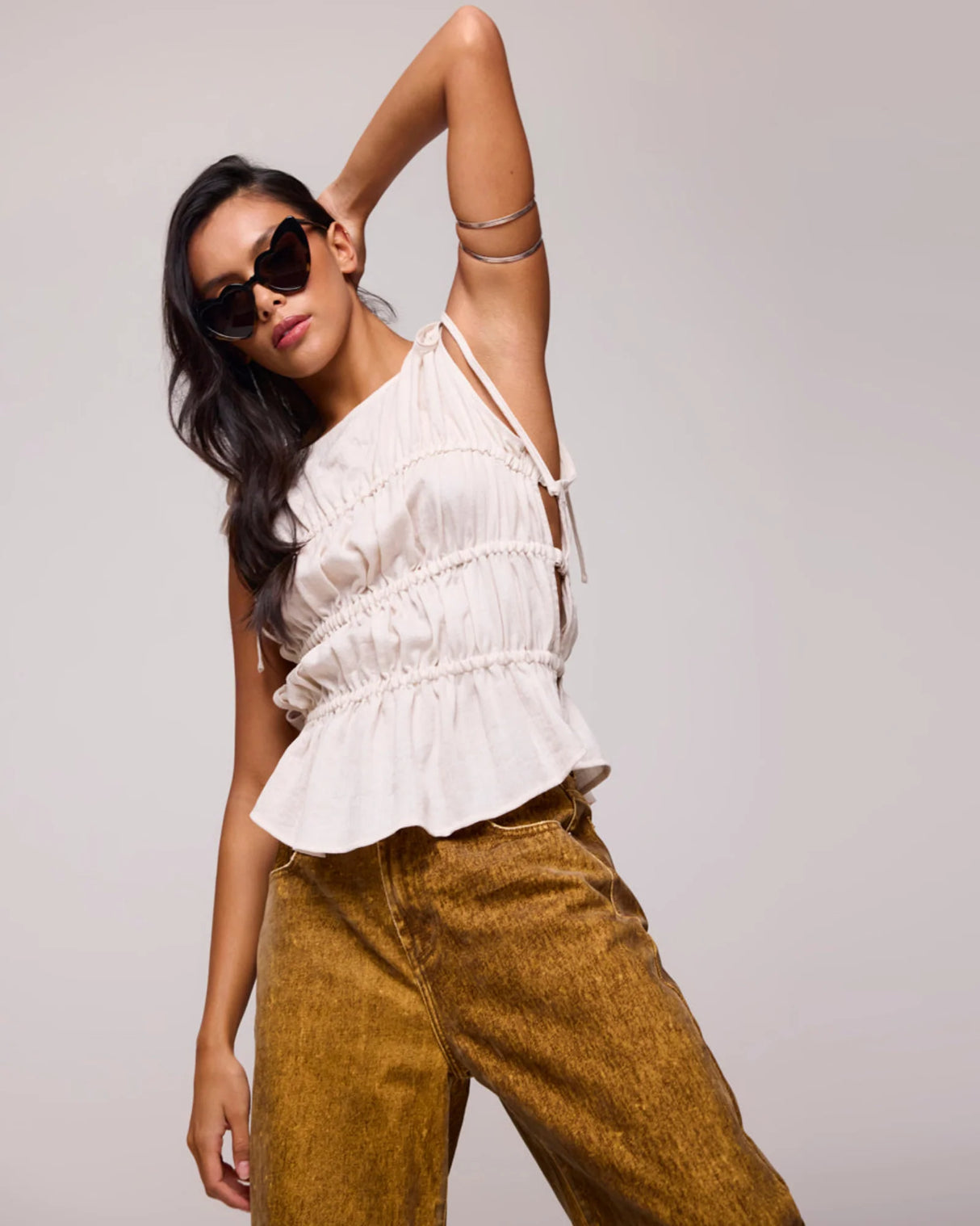 One Teaspoon Evelyn Gathered Ruched Tie Top