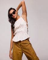 One Teaspoon Evelyn Gathered Ruched Tie Top