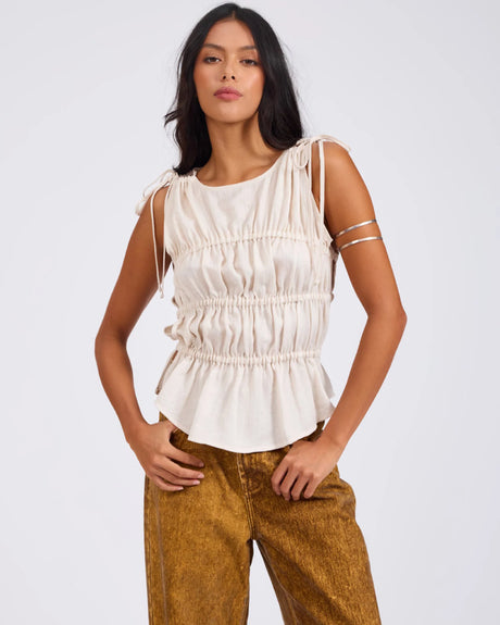 One Teaspoon Evelyn Gathered Ruched Tie Top