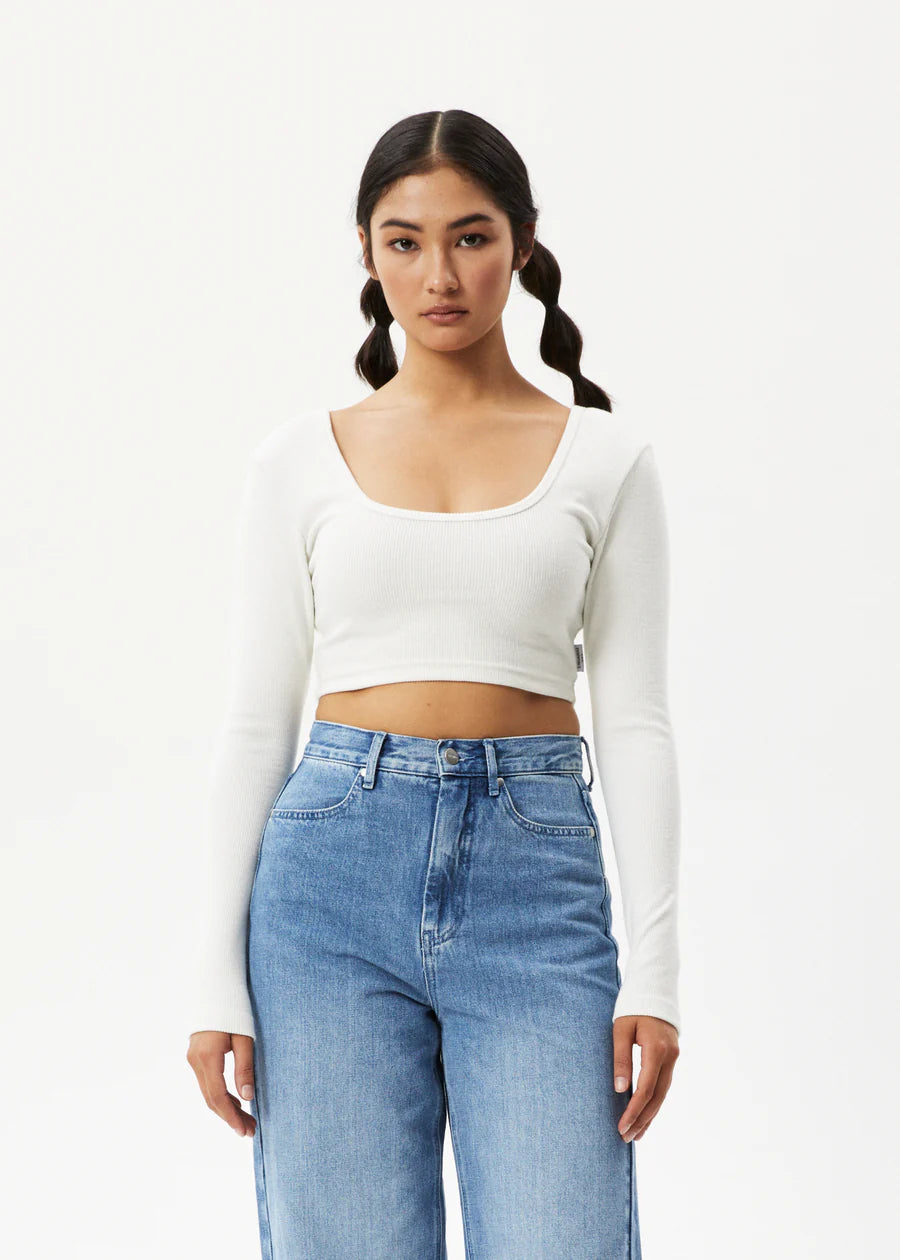 Afends Womens Milla Hemp Ribbed L/S Cropped Top