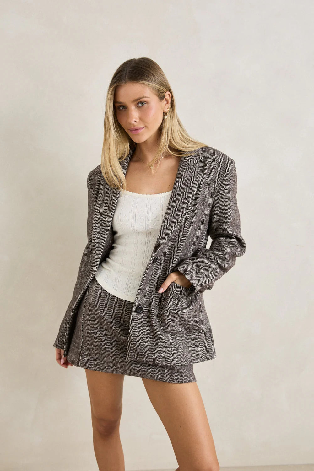 Rhythm Herringbone Mini Skirt