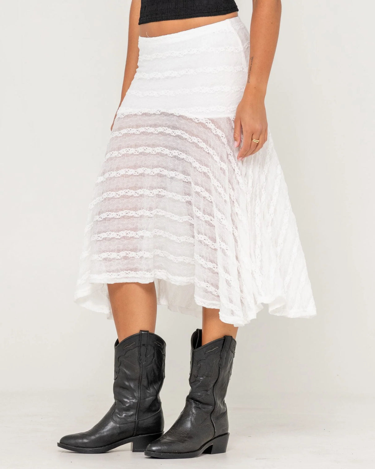 Rusty Athens Low Rise Lace Maxi Skirt
