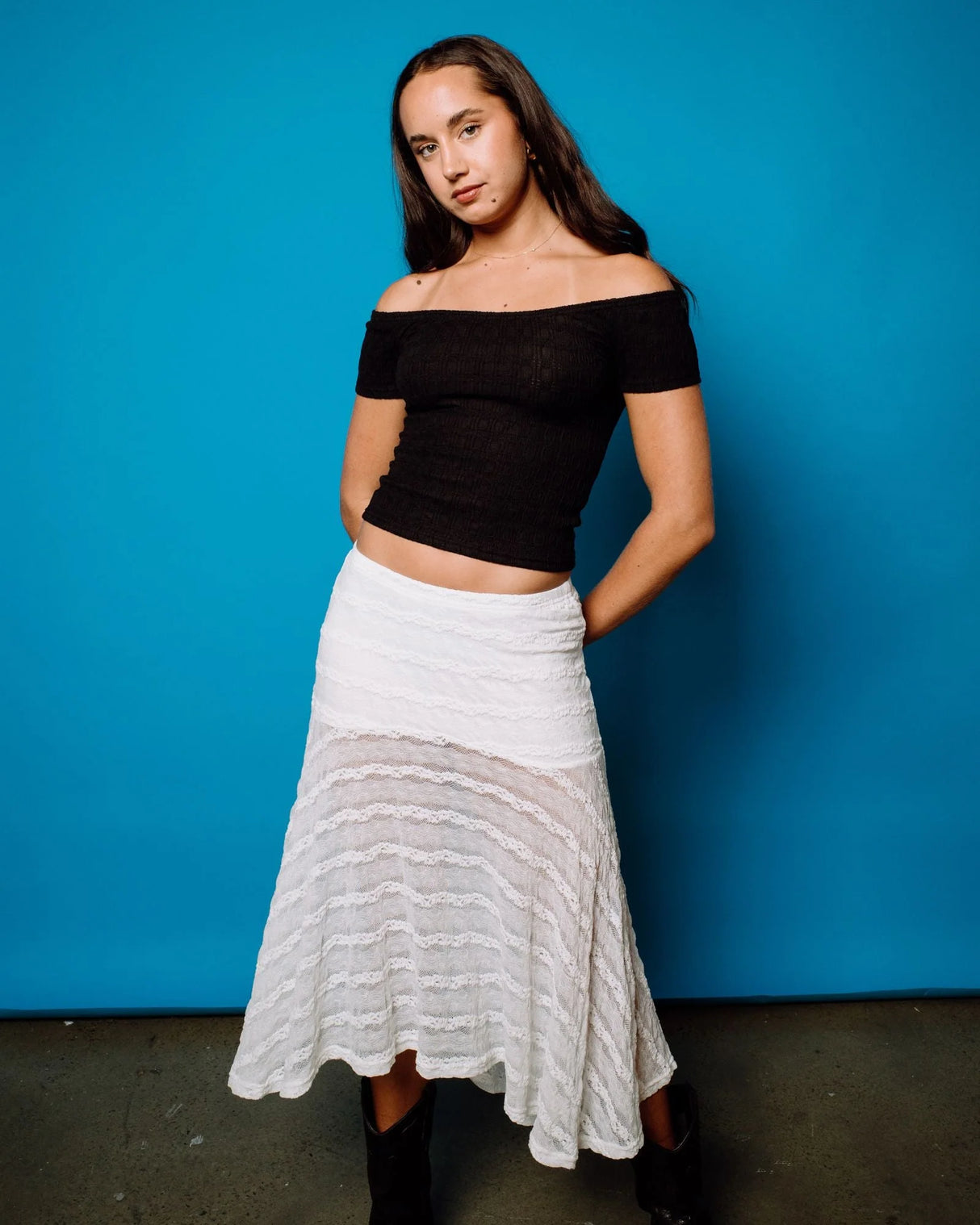 Rusty Athens Low Rise Lace Maxi Skirt