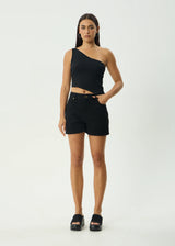 Afends Womens Marina Seersucker One Shoulder Top