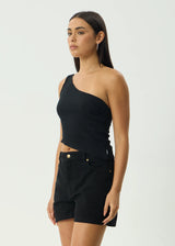 Afends Womens Marina Seersucker One Shoulder Top