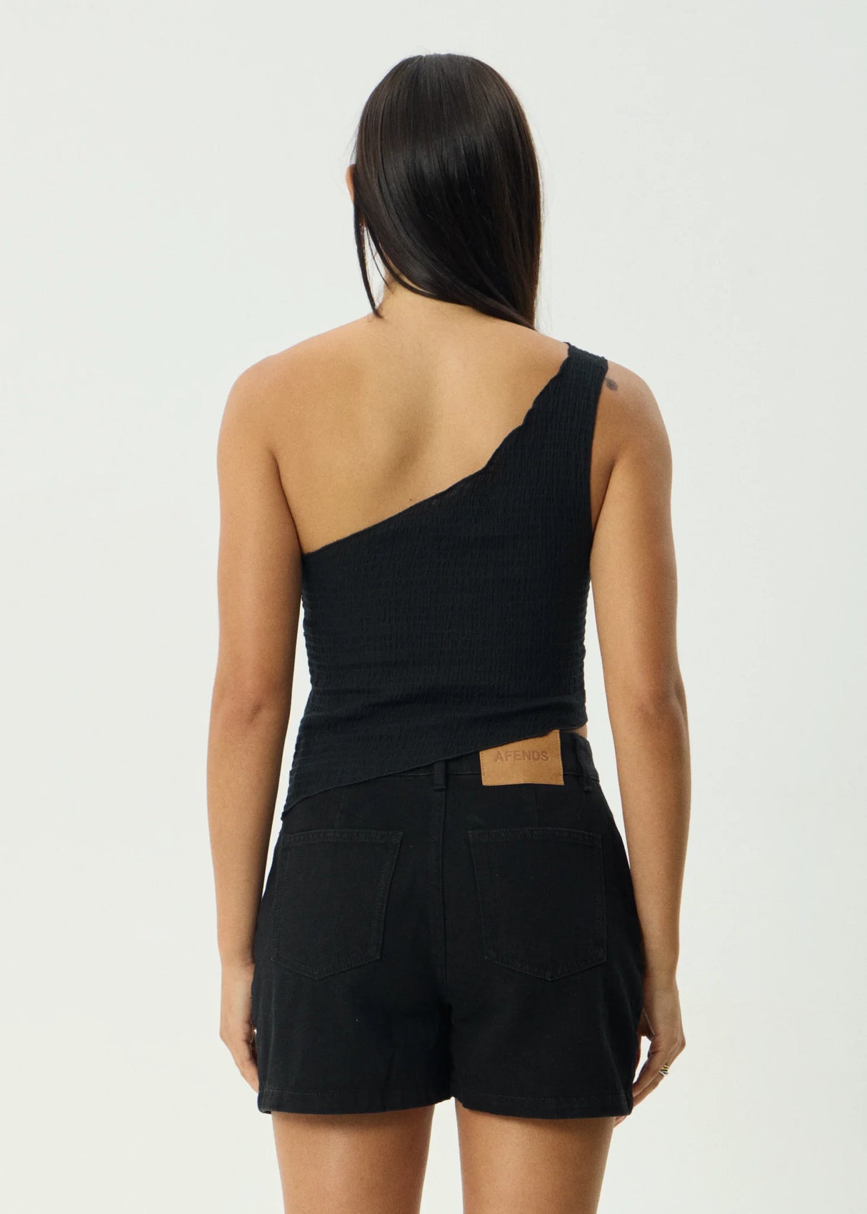 Afends Womens Marina Seersucker One Shoulder Top