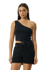 Afends Womens Marina Seersucker One Shoulder Top