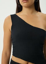 Afends Womens Marina Seersucker One Shoulder Top