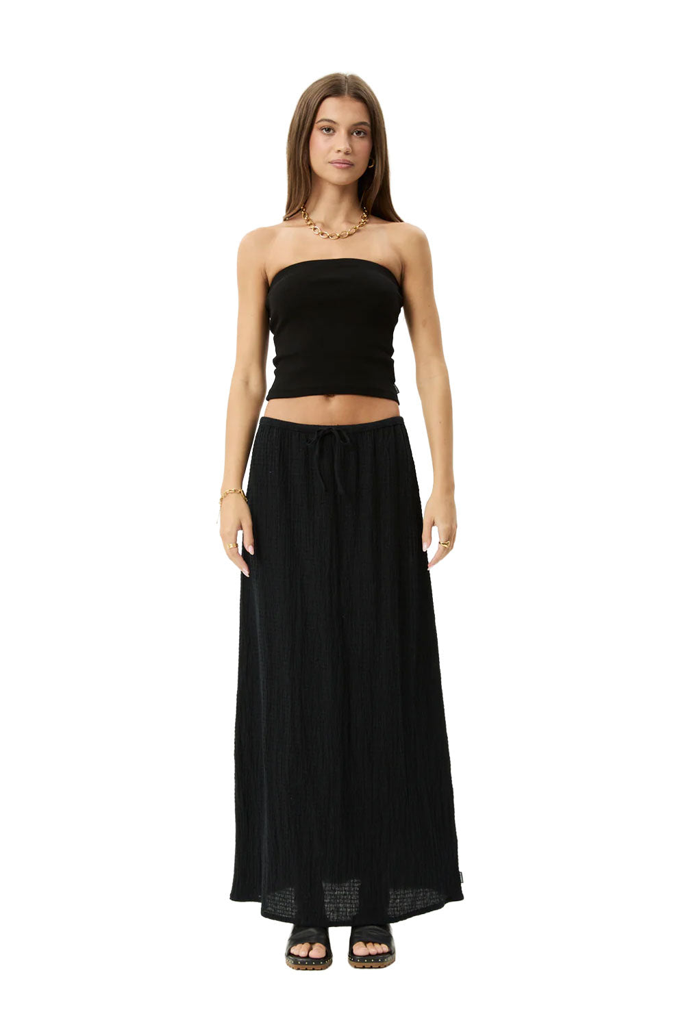 Afends Womens Focus Seersucker Maxi Skirt