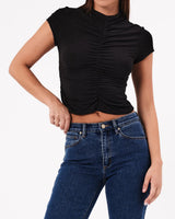 Abrand Womens Ruched Mock Neck Top