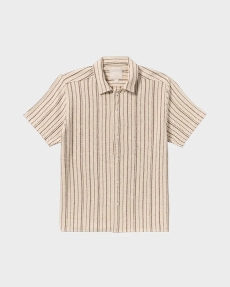 RVCA Mens Vacancy Stripe Short Sleeve Shirt