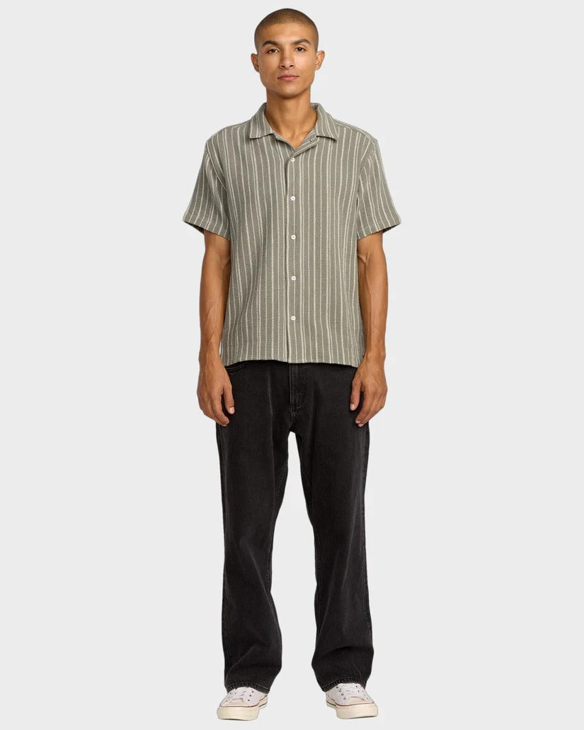 RVCA Mens Vacancy Stripe Short Sleeve Shirt