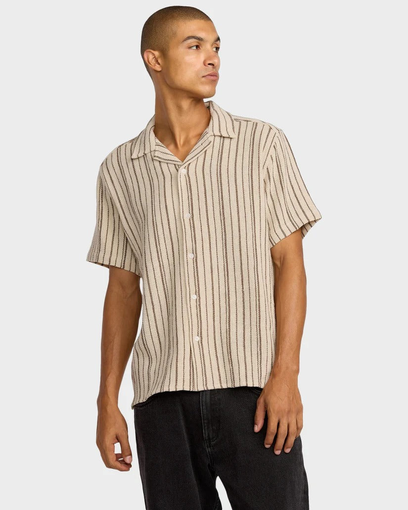 RVCA Mens Vacancy Stripe Short Sleeve Shirt