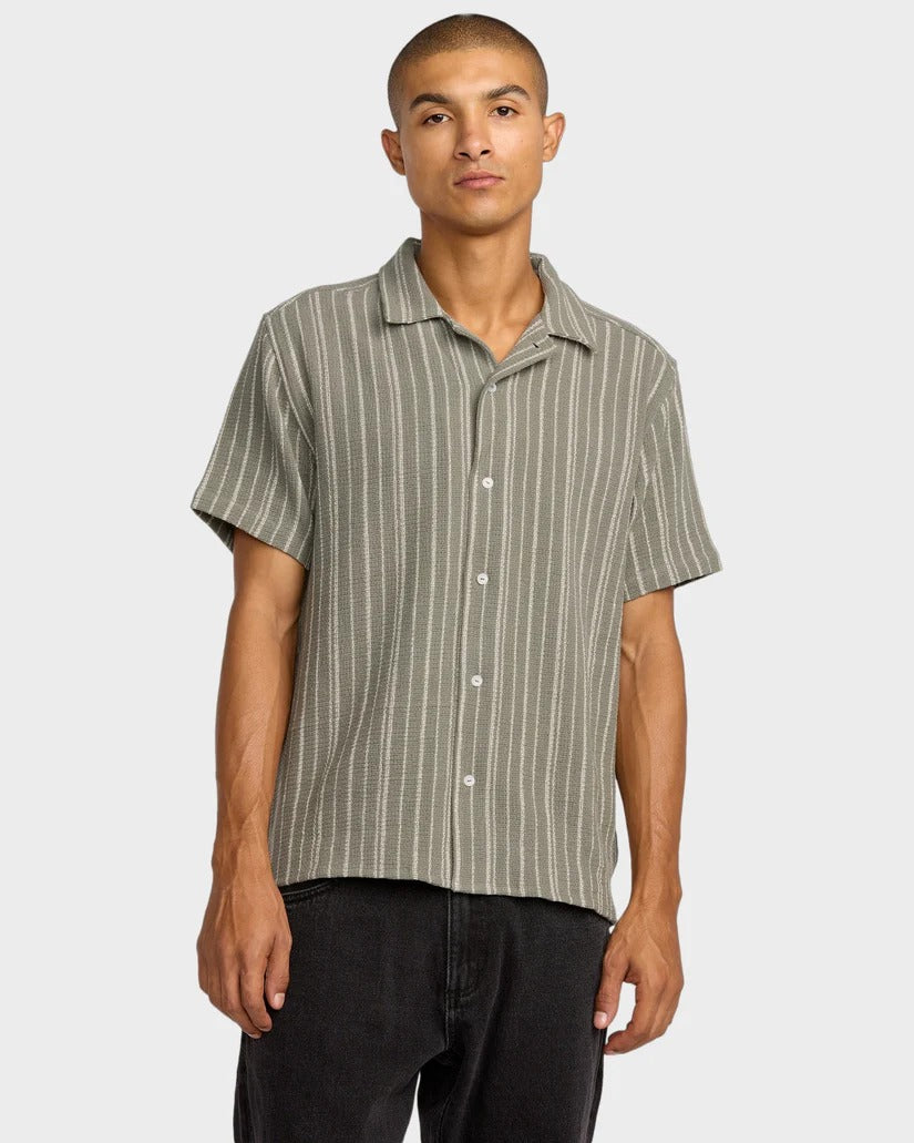 RVCA Mens Vacancy Stripe Short Sleeve Shirt