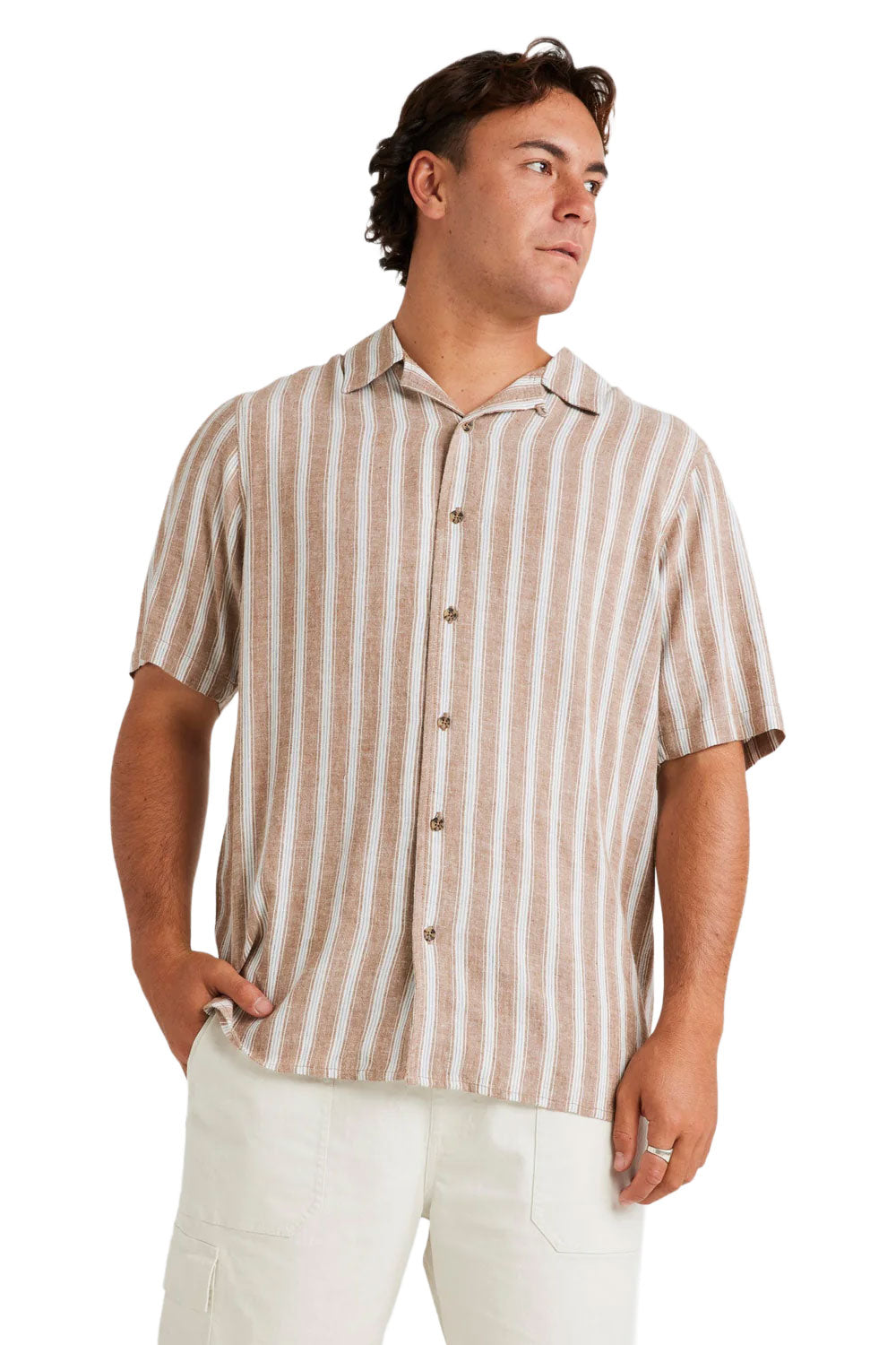 RVCA Mens Beat Stripe Vintage Short Sleeve Shirt