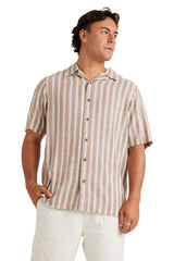 RVCA Mens Beat Stripe Vintage Short Sleeve Shirt