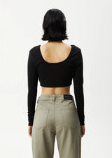 Afends Womens Milla Hemp Ribbed L/S Cropped Top