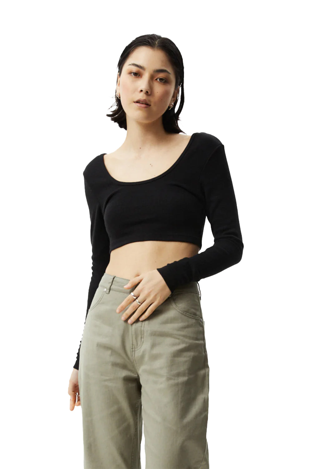 Afends Womens Milla Hemp Ribbed L/S Cropped Top