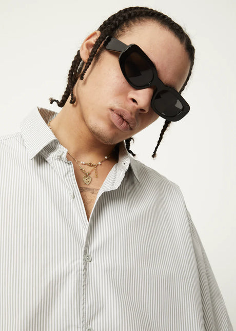 Afends Mens Locked Up Recycled Striped Short Sleeve Shirt