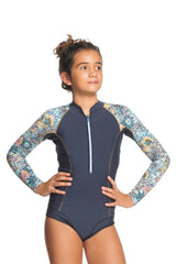 Roxy Springsuits | Roxy Girls 1mm Marine Bloom Front Zip LS Springsuit