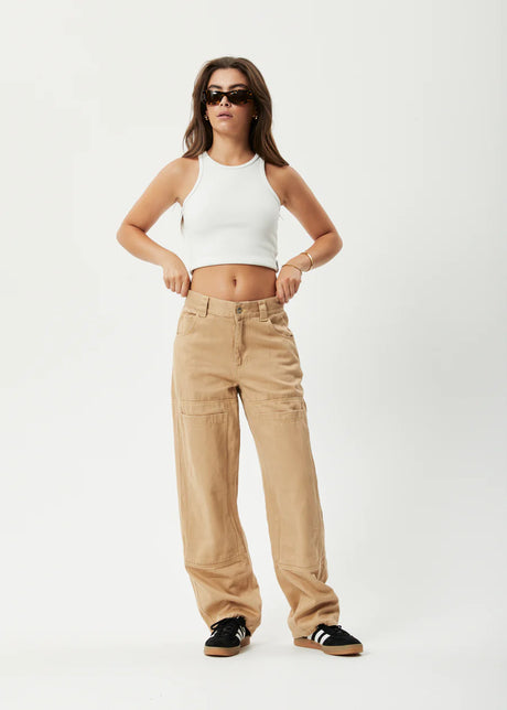 Afends Womens Sleepy Hollow Moss Hemp Twill Carpenter Pants