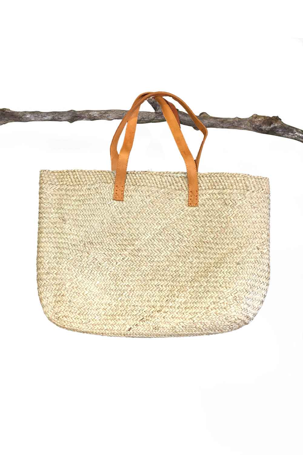 Sanbasics Basket Weave Beach Bag with Leather Strap