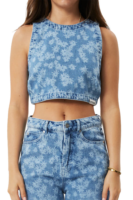 Afends Womens Fink Hemp Denim Cropped Top | Sanbah Australia