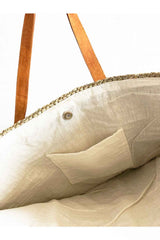 Sanbasics Basket Weave Beach Bag with Leather Strap